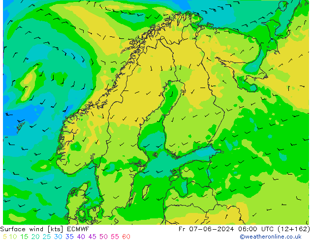 Surface wind ECMWF Pá 07.06.2024 06 UTC