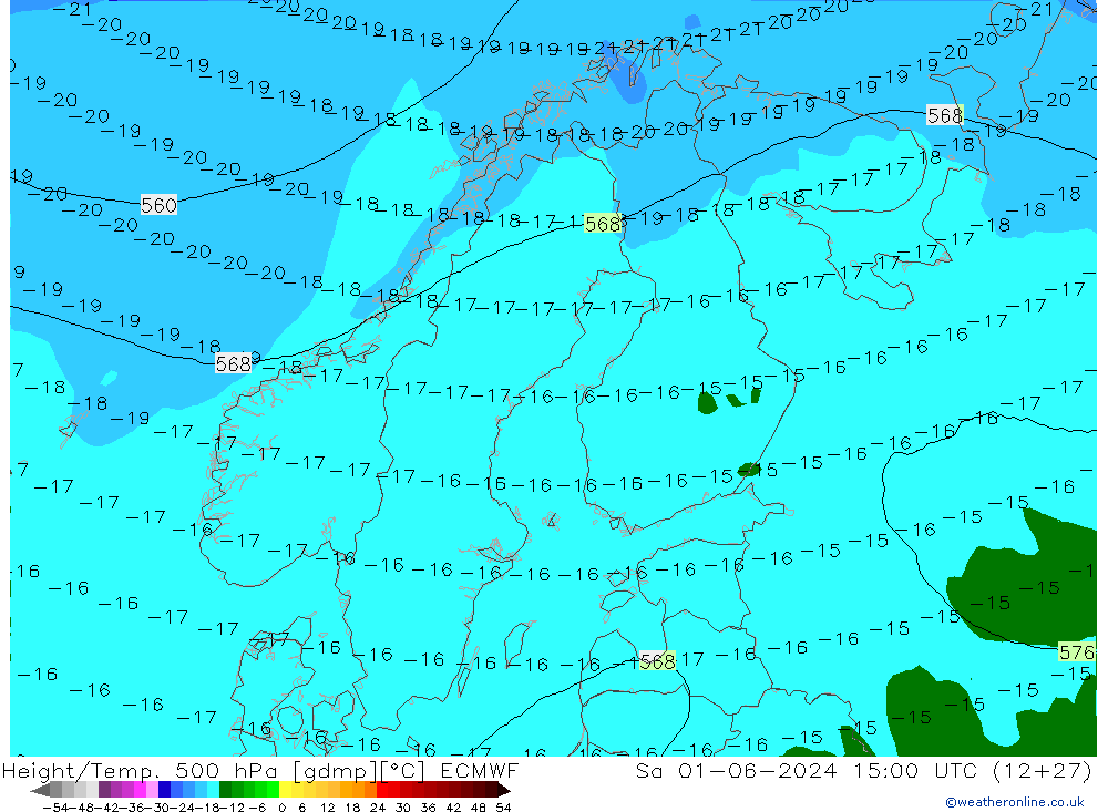 Height/Temp. 500 hPa ECMWF so. 01.06.2024 15 UTC