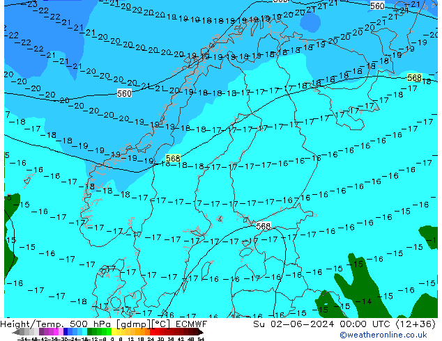 Z500/Rain (+SLP)/Z850 ECMWF Dom 02.06.2024 00 UTC