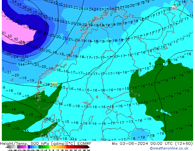 Z500/Rain (+SLP)/Z850 ECMWF lun 03.06.2024 00 UTC