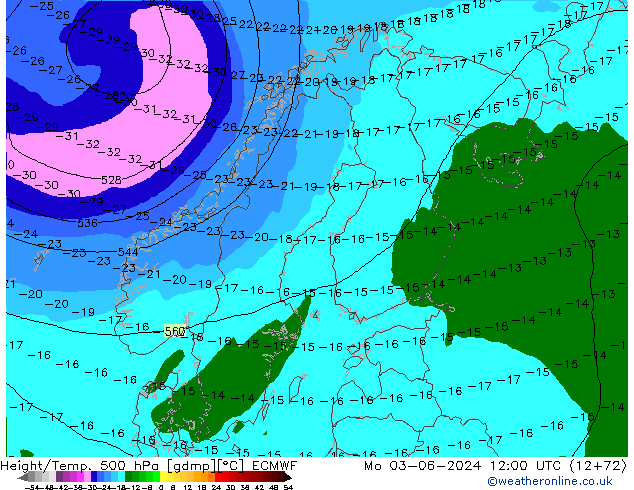 Z500/Rain (+SLP)/Z850 ECMWF Seg 03.06.2024 12 UTC