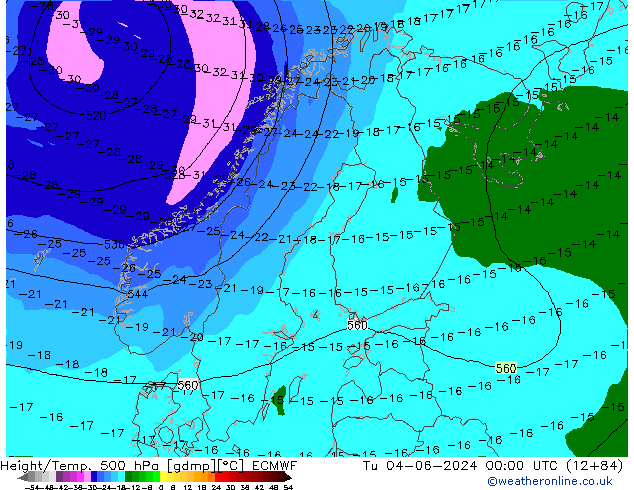 Z500/Regen(+SLP)/Z850 ECMWF di 04.06.2024 00 UTC