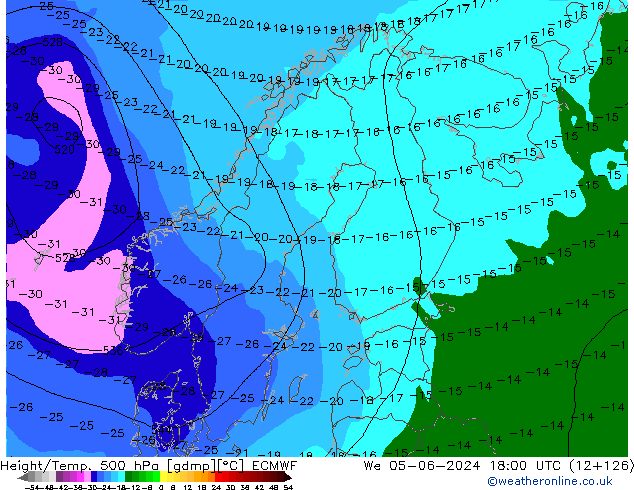 Z500/Yağmur (+YB)/Z850 ECMWF Çar 05.06.2024 18 UTC