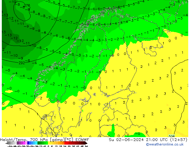 Height/Temp. 700 hPa ECMWF  02.06.2024 21 UTC