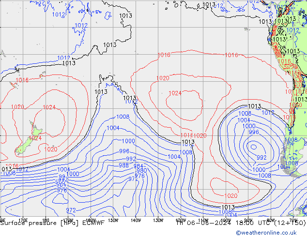 Presión superficial ECMWF jue 06.06.2024 18 UTC