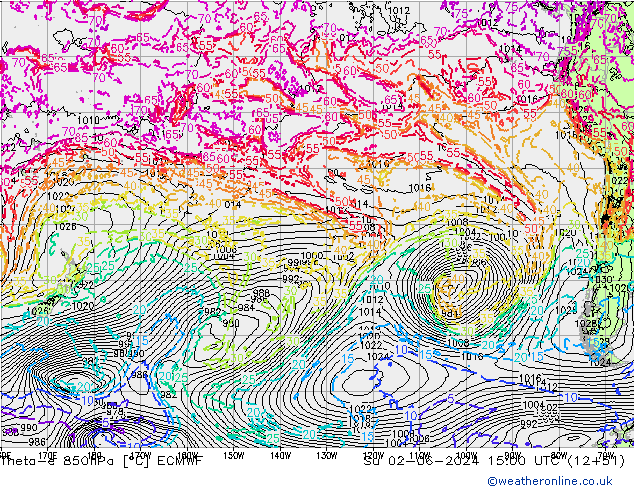 Theta-e 850hPa ECMWF Dom 02.06.2024 15 UTC