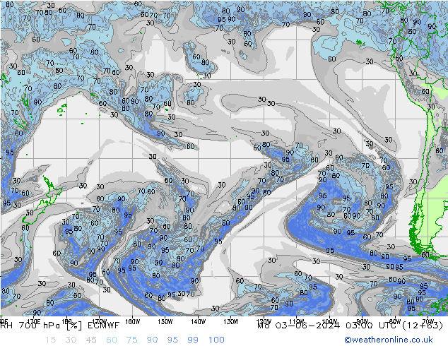 Humidité rel. 700 hPa ECMWF lun 03.06.2024 03 UTC