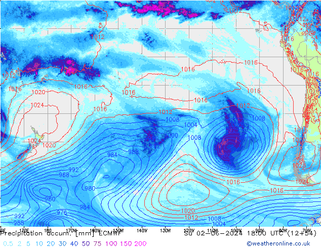 Precipitation accum. ECMWF Dom 02.06.2024 18 UTC