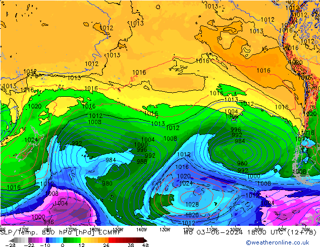 SLP/Temp. 850 hPa ECMWF lun 03.06.2024 18 UTC