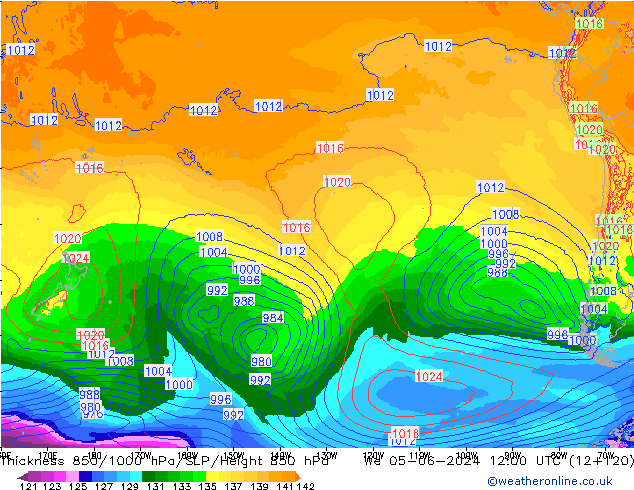 Thck 850-1000 hPa ECMWF śro. 05.06.2024 12 UTC