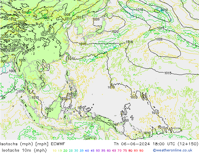 Izotacha (mph) ECMWF czw. 06.06.2024 18 UTC