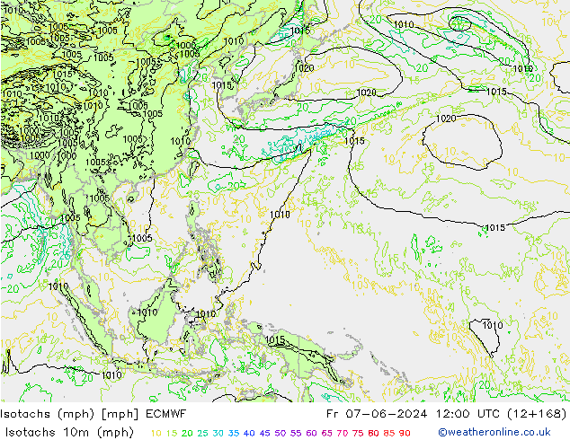 Isotachs (mph) ECMWF Fr 07.06.2024 12 UTC