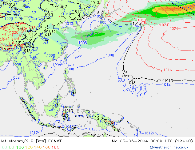 Jet Akımları/SLP ECMWF Pzt 03.06.2024 00 UTC