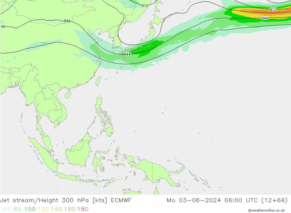 Jet stream/Height 300 hPa ECMWF Mo 03.06.2024 06 UTC