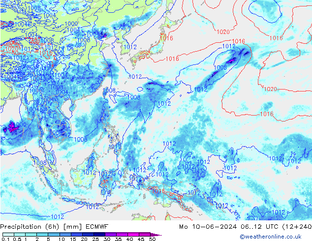 Z500/Rain (+SLP)/Z850 ECMWF Po 10.06.2024 12 UTC