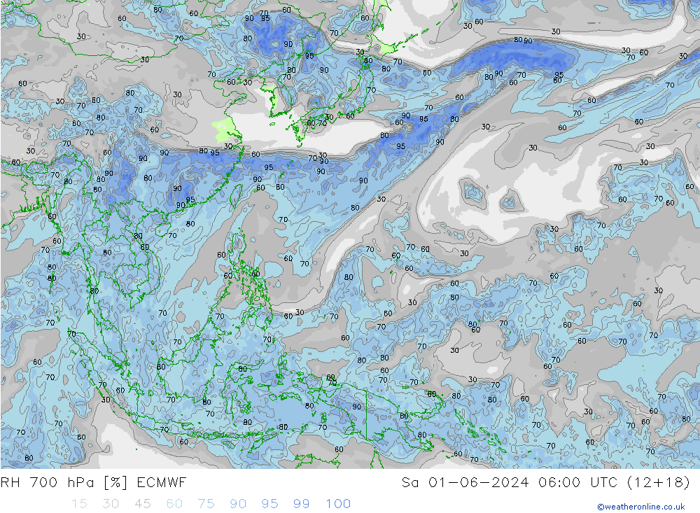 RV 700 hPa ECMWF za 01.06.2024 06 UTC