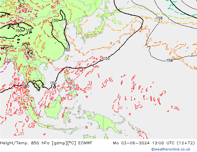 Z500/Yağmur (+YB)/Z850 ECMWF Pzt 03.06.2024 12 UTC