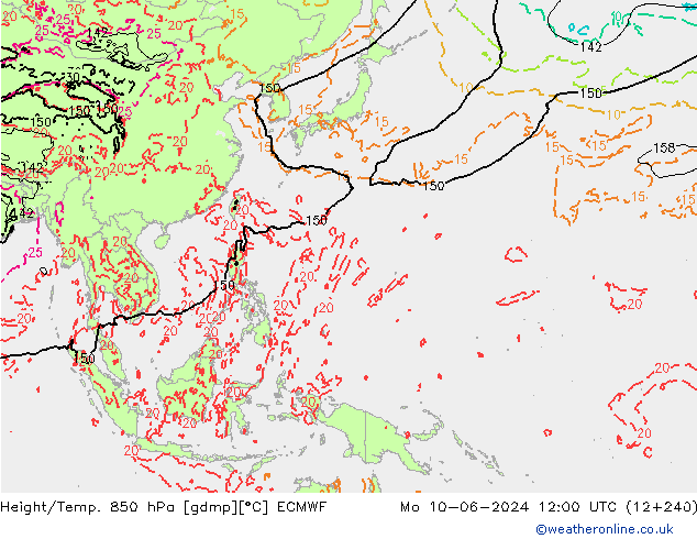 Height/Temp. 850 hPa ECMWF lun 10.06.2024 12 UTC