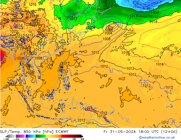 850 hPa Yer Bas./Sıc ECMWF Cu 31.05.2024 18 UTC