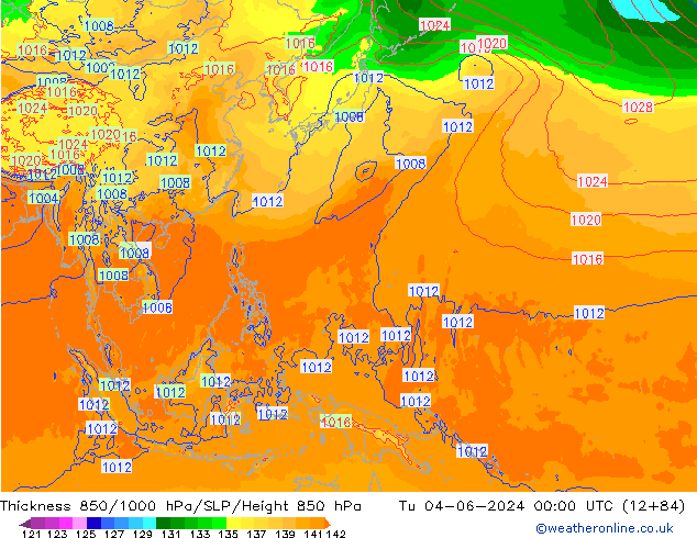 Thck 850-1000 hPa ECMWF Tu 04.06.2024 00 UTC