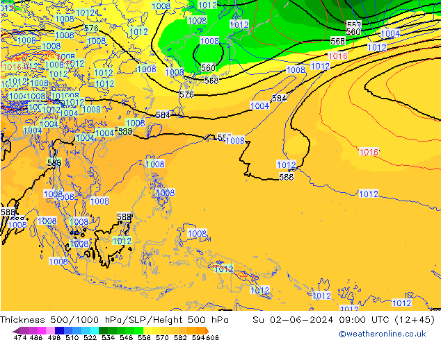 Thck 500-1000hPa ECMWF  02.06.2024 09 UTC