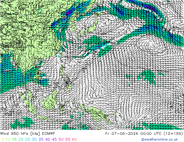 Wind 950 hPa ECMWF Pá 07.06.2024 00 UTC