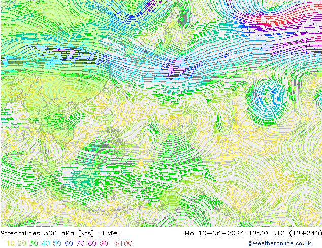 Streamlines 300 hPa ECMWF Mo 10.06.2024 12 UTC