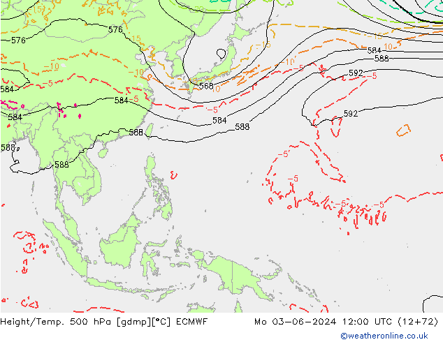 Z500/Yağmur (+YB)/Z850 ECMWF Pzt 03.06.2024 12 UTC