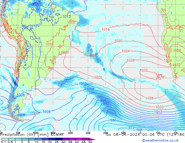 Précipitation (6h) ECMWF sam 08.06.2024 06 UTC