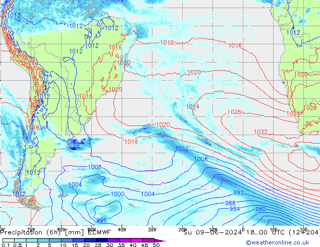 Precipitazione (6h) ECMWF dom 09.06.2024 00 UTC