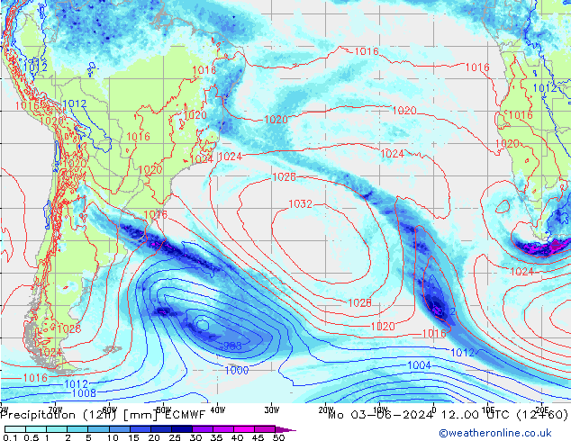 Precipitation (12h) ECMWF Mo 03.06.2024 00 UTC