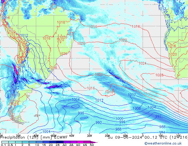 Precipitazione (12h) ECMWF dom 09.06.2024 12 UTC