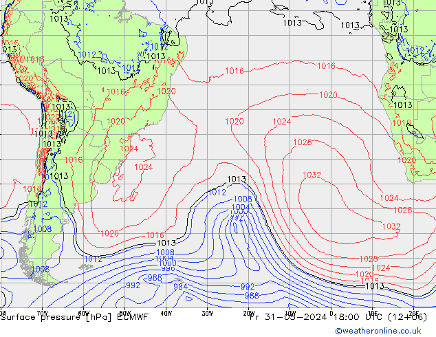 Surface pressure ECMWF Fr 31.05.2024 18 UTC