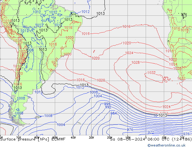 Presión superficial ECMWF sáb 08.06.2024 06 UTC