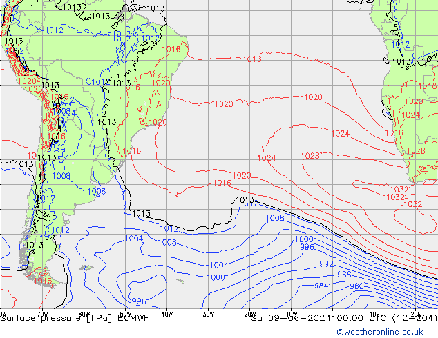 Pressione al suolo ECMWF dom 09.06.2024 00 UTC