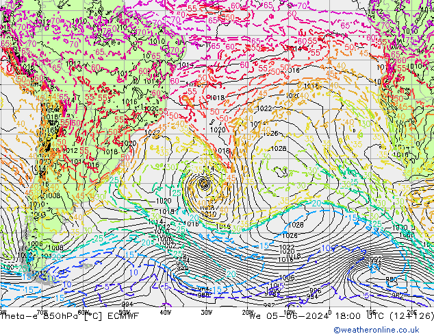 Theta-e 850hPa ECMWF mié 05.06.2024 18 UTC