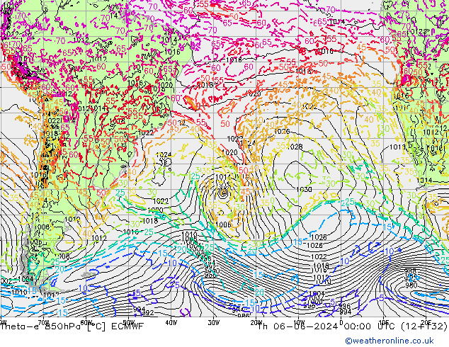 Theta-e 850hPa ECMWF Per 06.06.2024 00 UTC