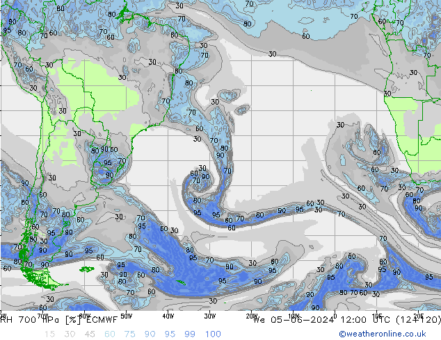 RH 700 hPa ECMWF Mi 05.06.2024 12 UTC