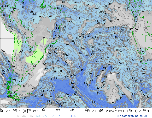 RH 850 hPa ECMWF ven 31.05.2024 12 UTC