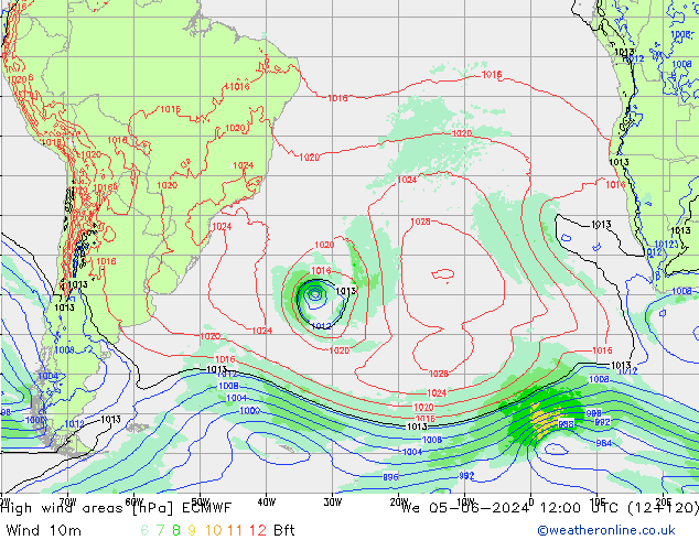 High wind areas ECMWF We 05.06.2024 12 UTC