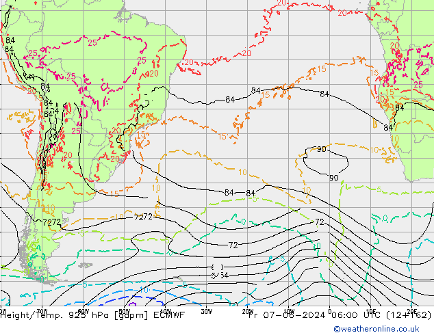 Height/Temp. 925 hPa ECMWF Fr 07.06.2024 06 UTC