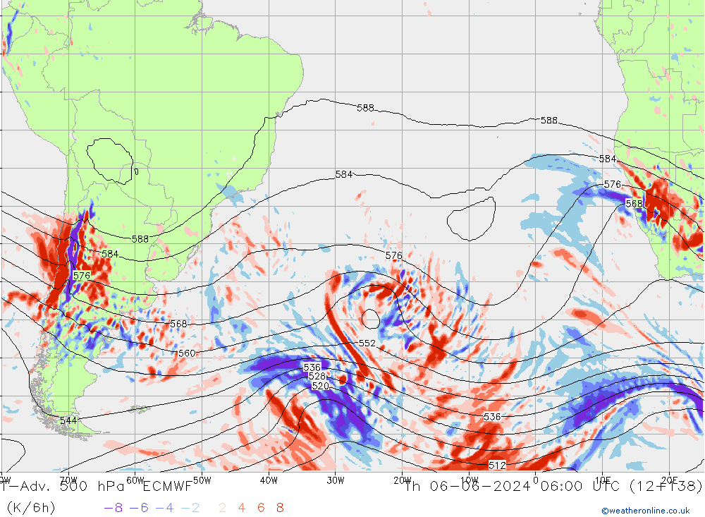 T-Adv. 500 hPa ECMWF gio 06.06.2024 06 UTC