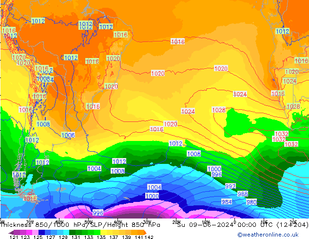 Thck 850-1000 hPa ECMWF Su 09.06.2024 00 UTC