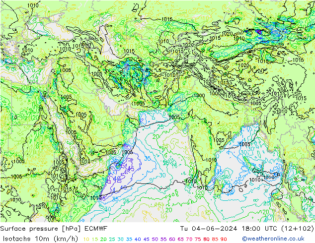 Isotachs (kph) ECMWF mar 04.06.2024 18 UTC