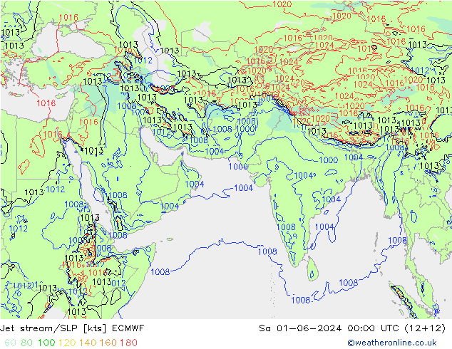 高速氣流/地面气压 ECMWF 星期六 01.06.2024 00 UTC