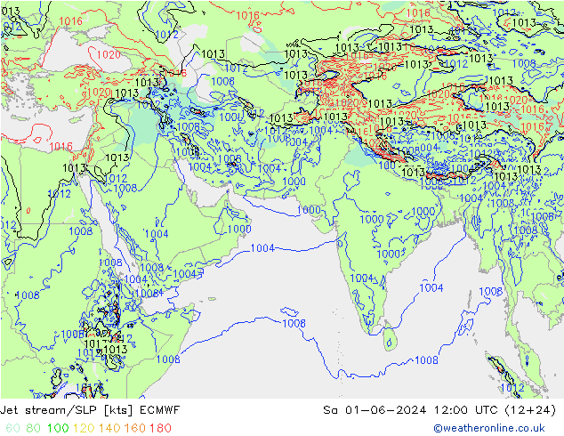 高速氣流/地面气压 ECMWF 星期六 01.06.2024 12 UTC