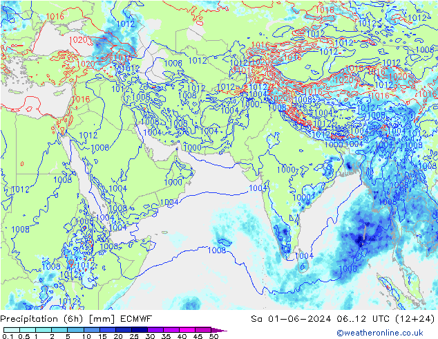 Precipitación (6h) ECMWF sáb 01.06.2024 12 UTC