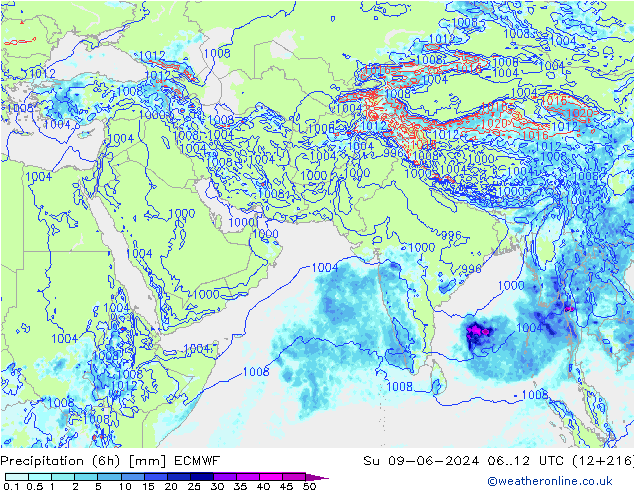 Z500/Rain (+SLP)/Z850 ECMWF Dom 09.06.2024 12 UTC