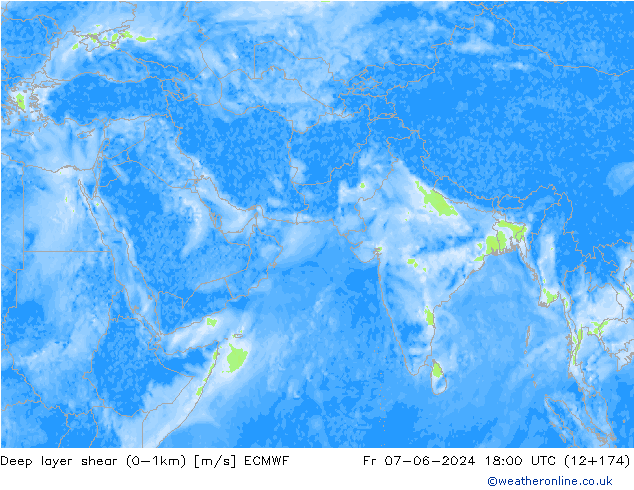 Deep layer shear (0-1km) ECMWF pt. 07.06.2024 18 UTC