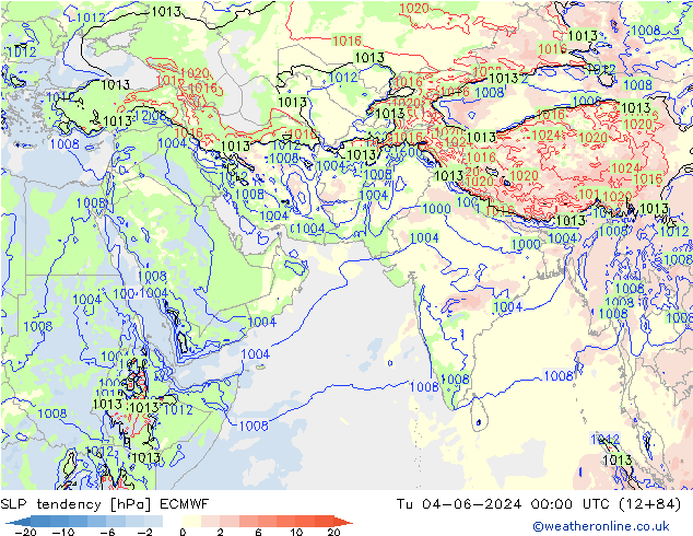 Druktendens (+/-) ECMWF di 04.06.2024 00 UTC